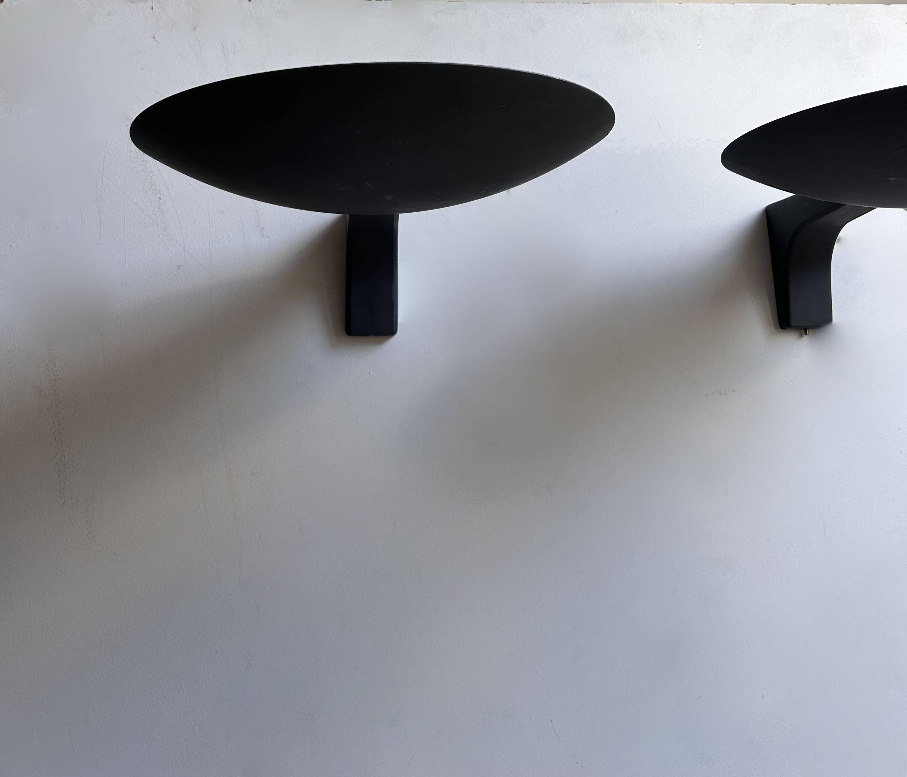 Pair of vintage wall lights, matte black metal, Germany 1970s