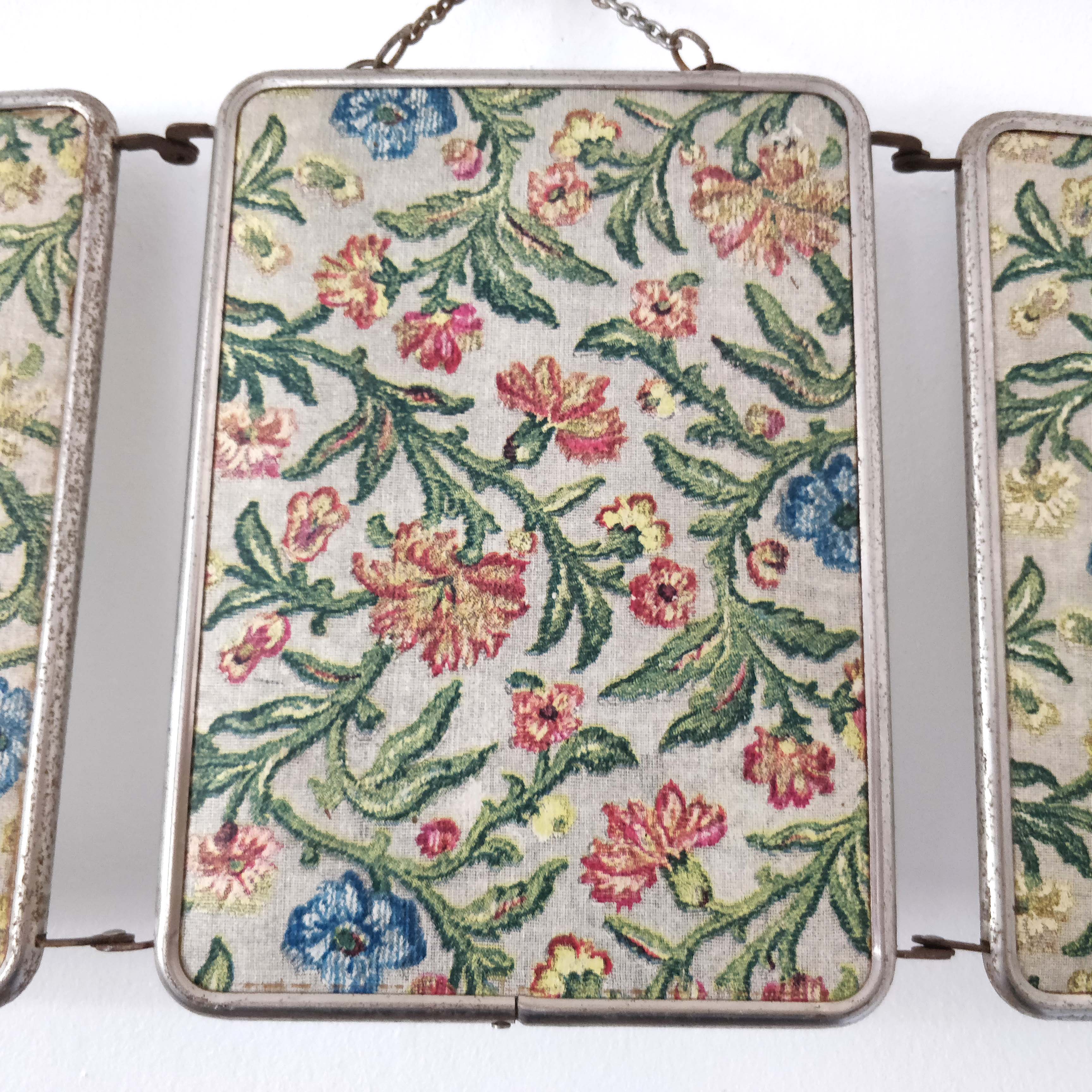 Mirror barber triptych patterns flowers 51x21cm