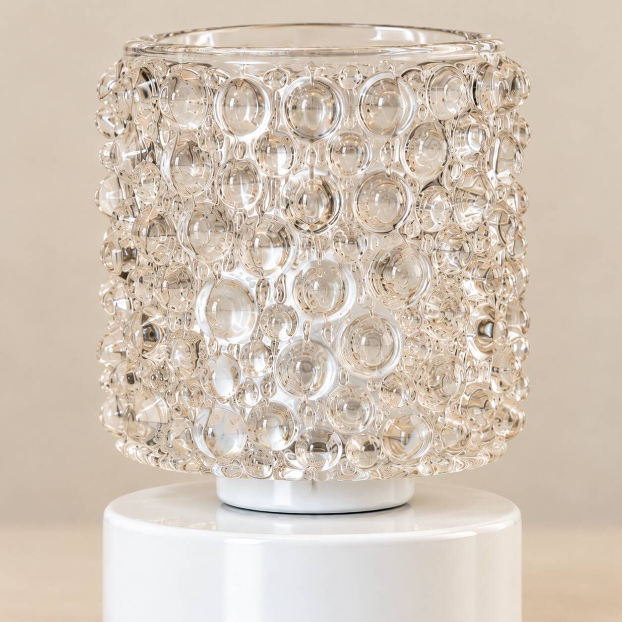 Bulby — Table lamp in transparent bubbled glass, vintage and contemporary.