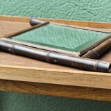 Asymmetrical beveled mirror, bamboo frame
