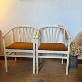 Pair of vintage wood and loop wool armchairs