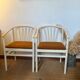 Pair of vintage wood and loop wool armchairs