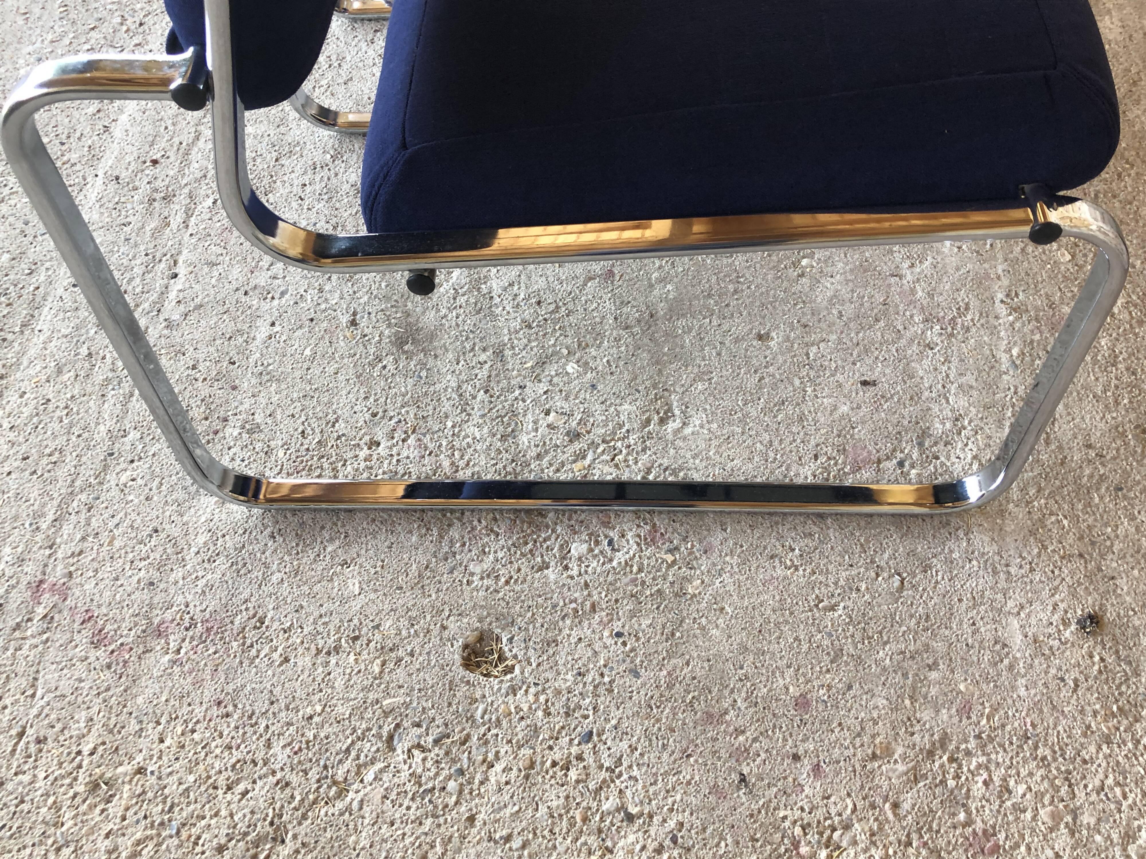Pair of vintage chrome and blue microfibre armchairs circa 70