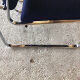 Pair of vintage chrome and blue microfibre armchairs circa 70