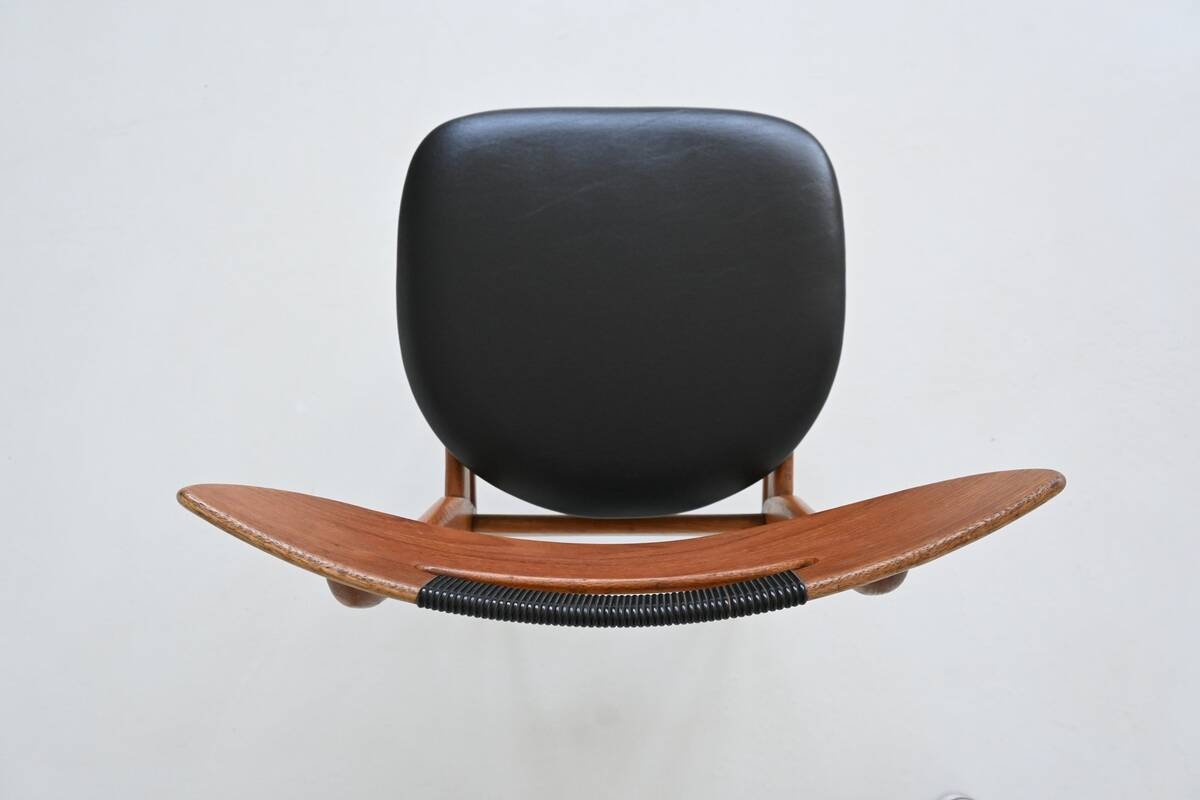 Set of six Danish dining chairs in teak and faux leather Denmark 1960
