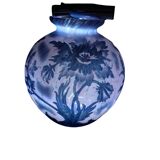 Acid-etched ball vase signed de vianne with flower decoration