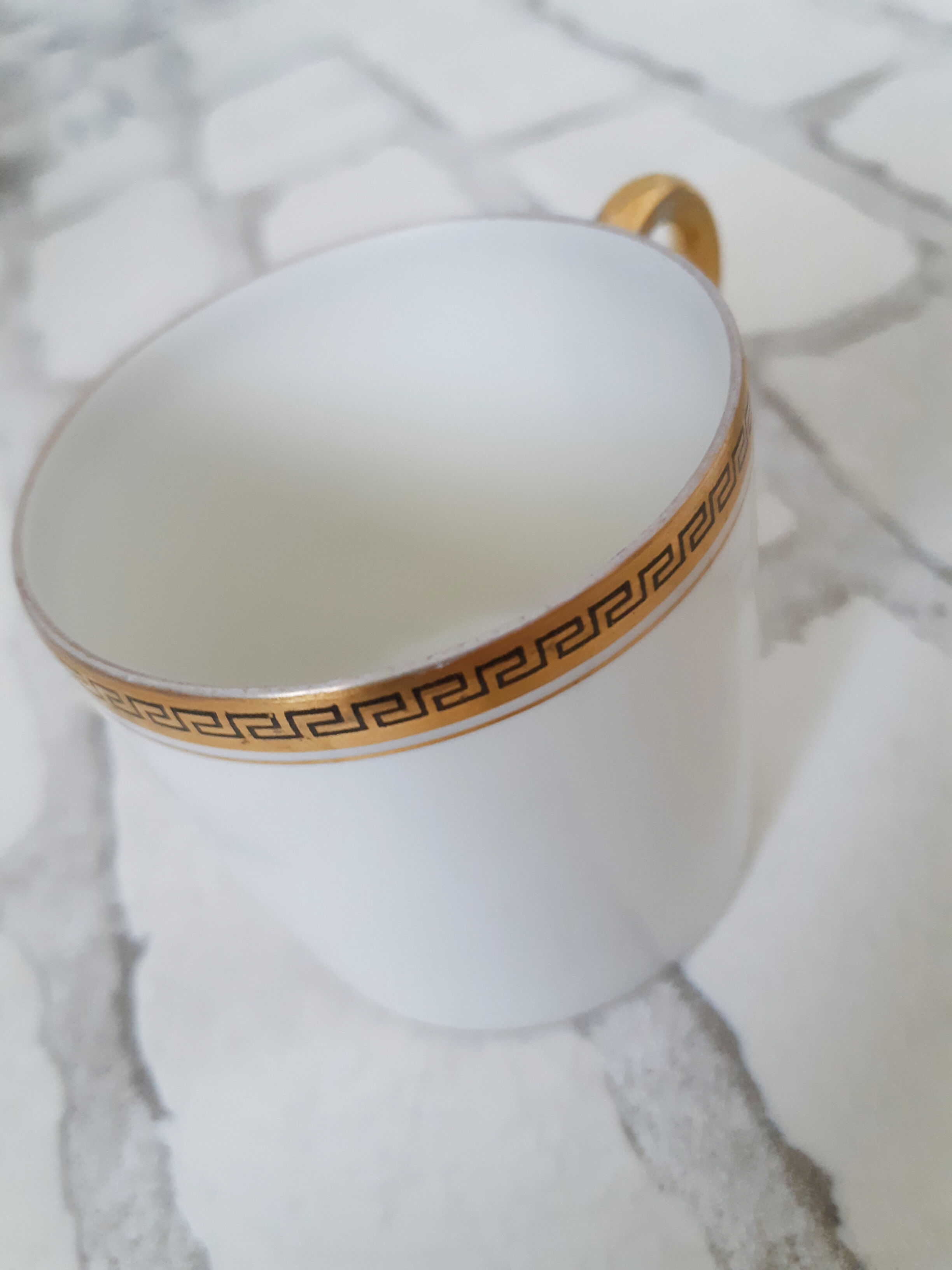 Limoges porcelain coffee cups, white and gold