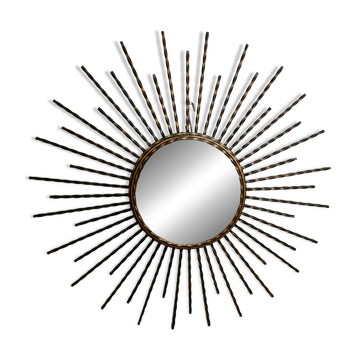 Miroir vintage en métal à motif soleil des années 1970