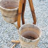 Rattan and bamboo plant holder from the 50s