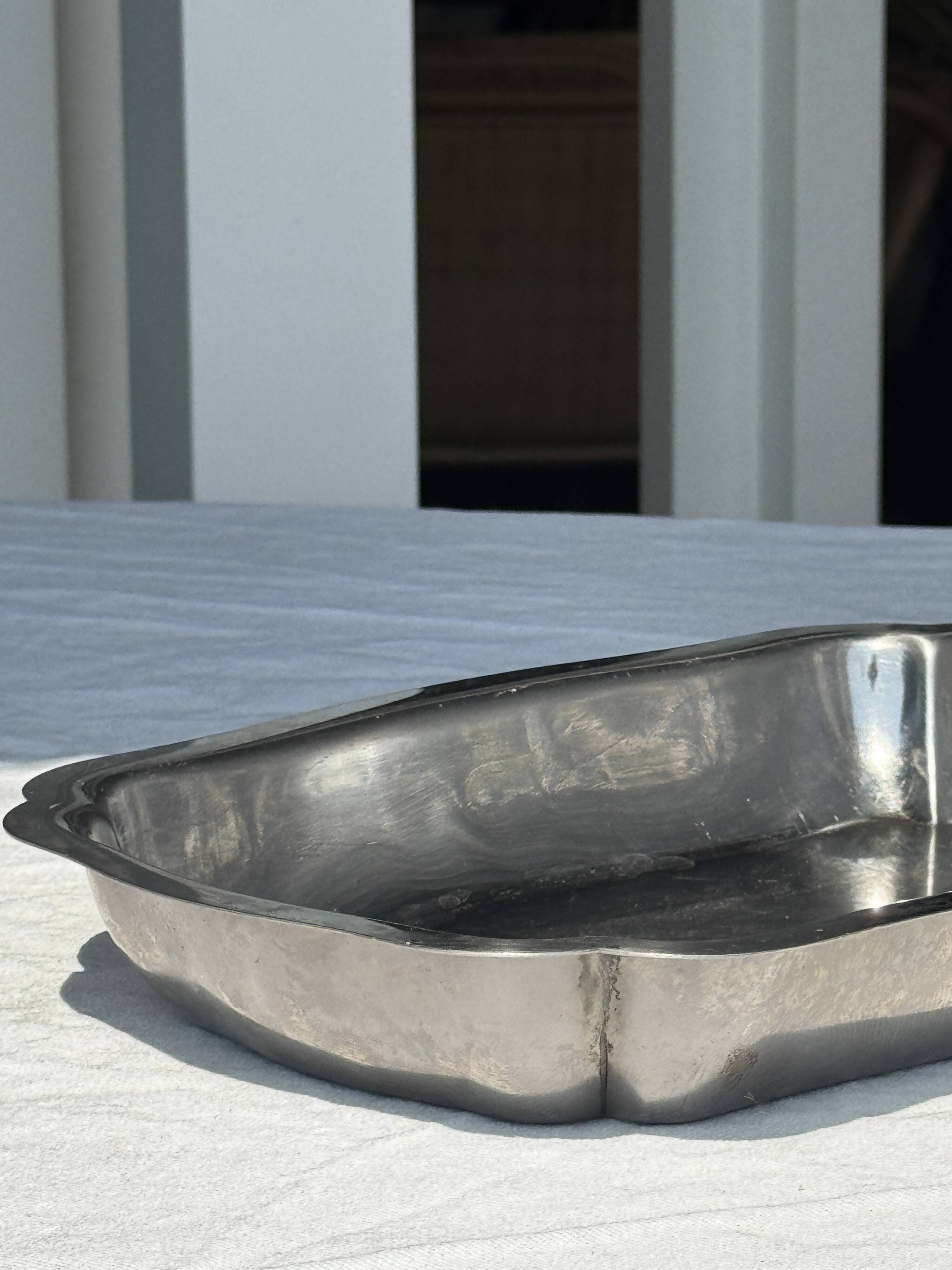 Silver metal serving dish oval rectangular high edges 30.5 x 21