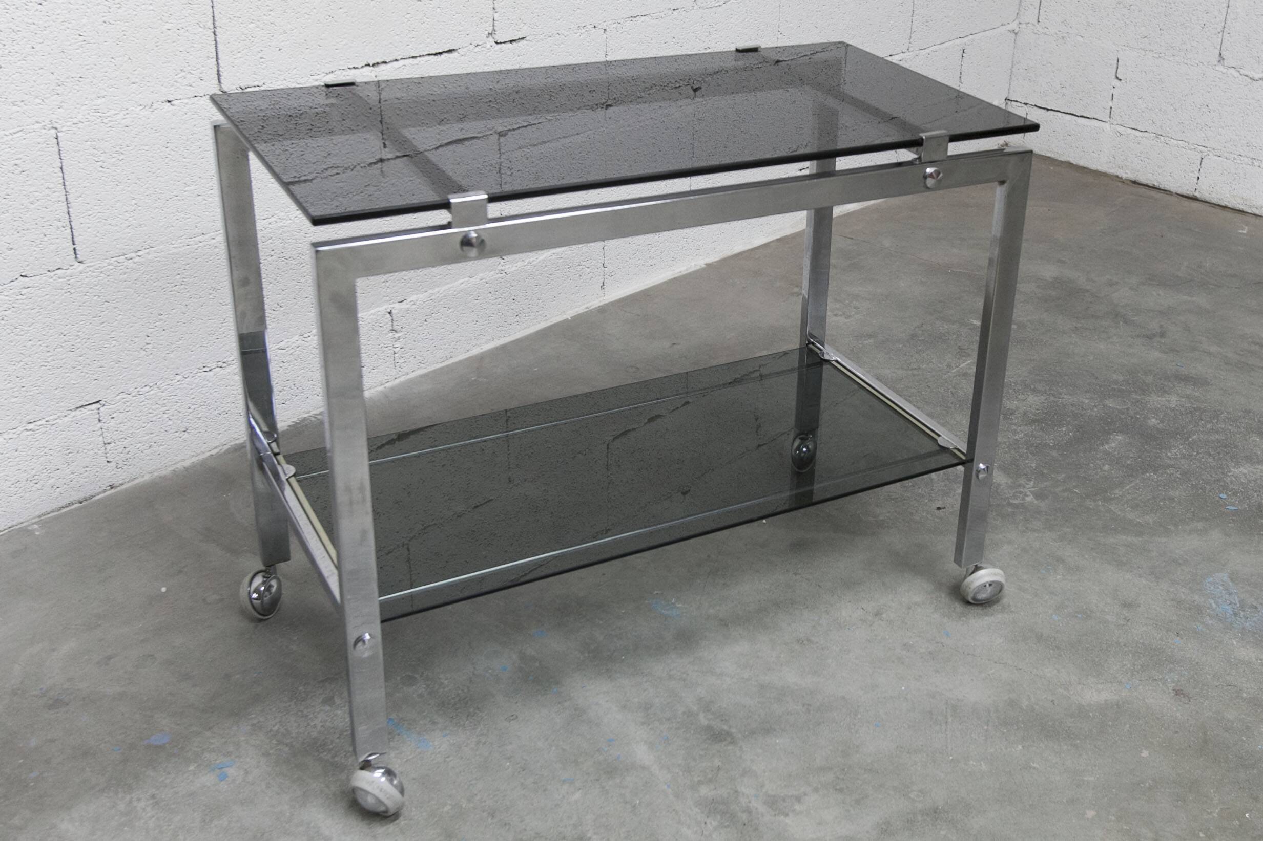 Chrome and smoked glass hi-fi trolley / cabinet 1970