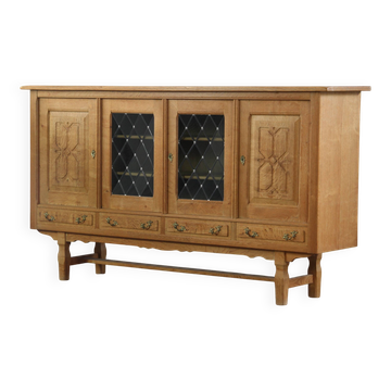 Vintage 1960s Danish Oak Sideboard with Glass Window Panels, Kjaernulf styl