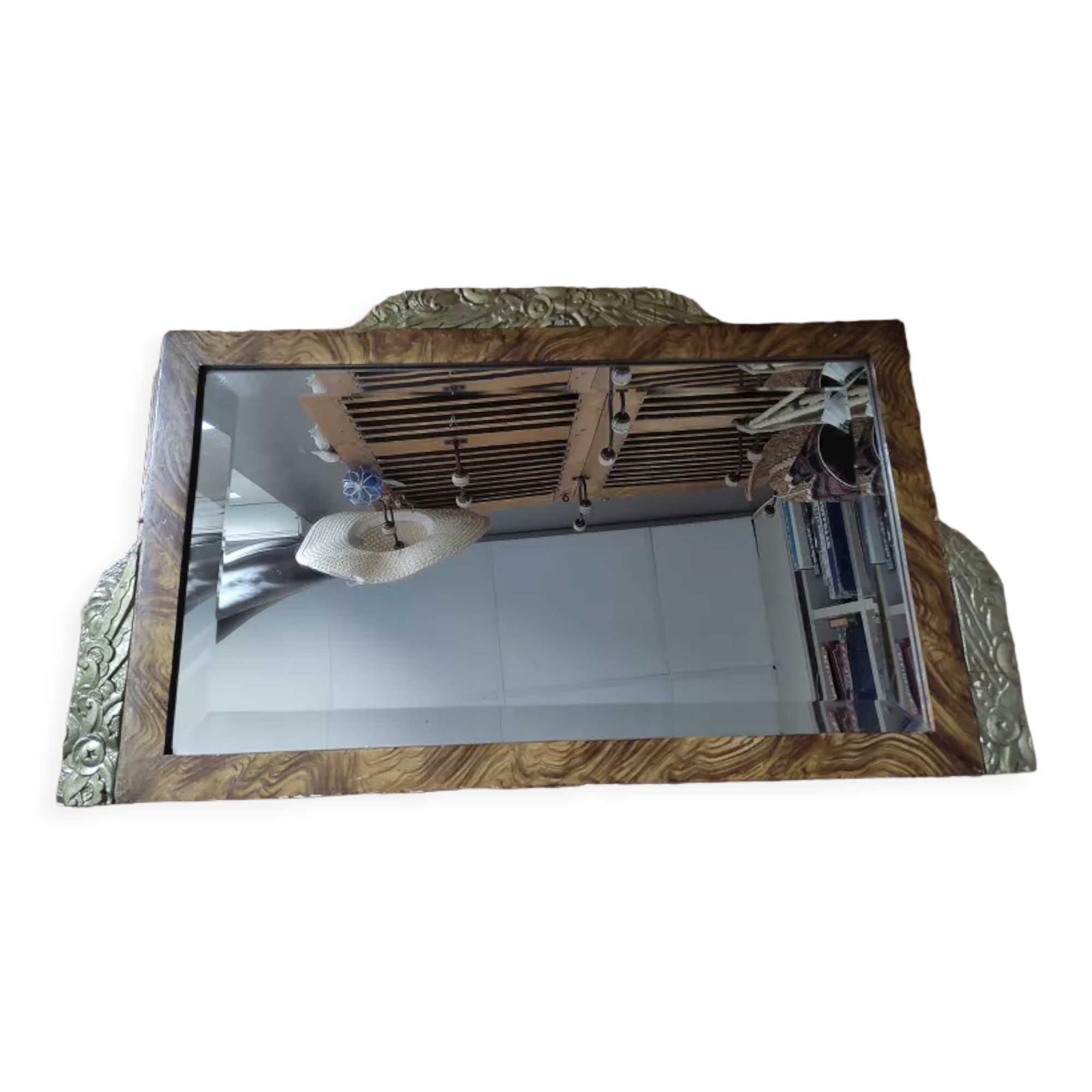 Bevelled mirror chiseled wood art deco gilding dp 112263