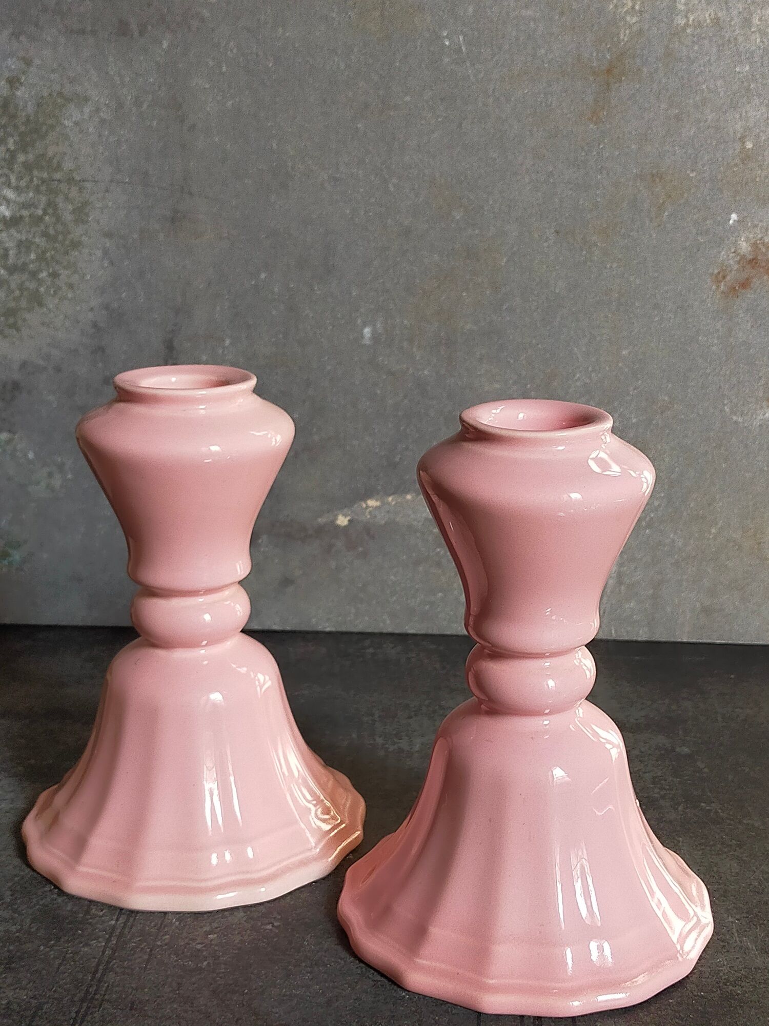 PRODUCT POP UP CHRISTMAS 2022 Duo of vintage pink ceramic candle holders