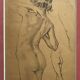 Painting old drawing "Study of woman's nude" around 1900 with frame