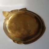 Brass pocket tray representing a cat with wooden display
