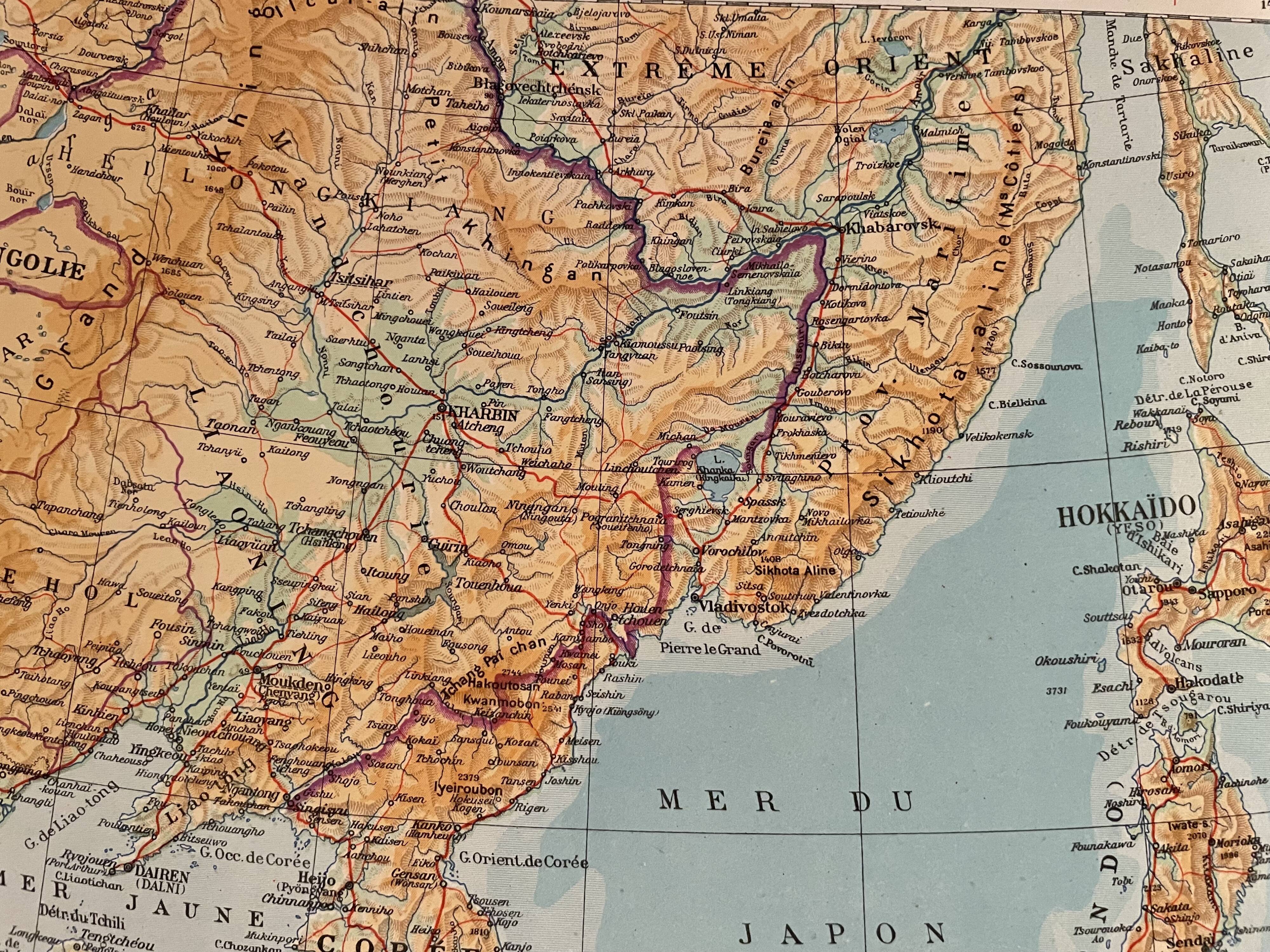 Old map of Korea, Japan and Manchuria from 1945