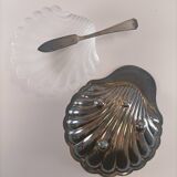 Complete Shell Butter Dish - Metal & Glass - Original Box - 1970s