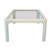 Table basse des années 50 en bois laqué blanc avec plateau en verre, Italie 1960
