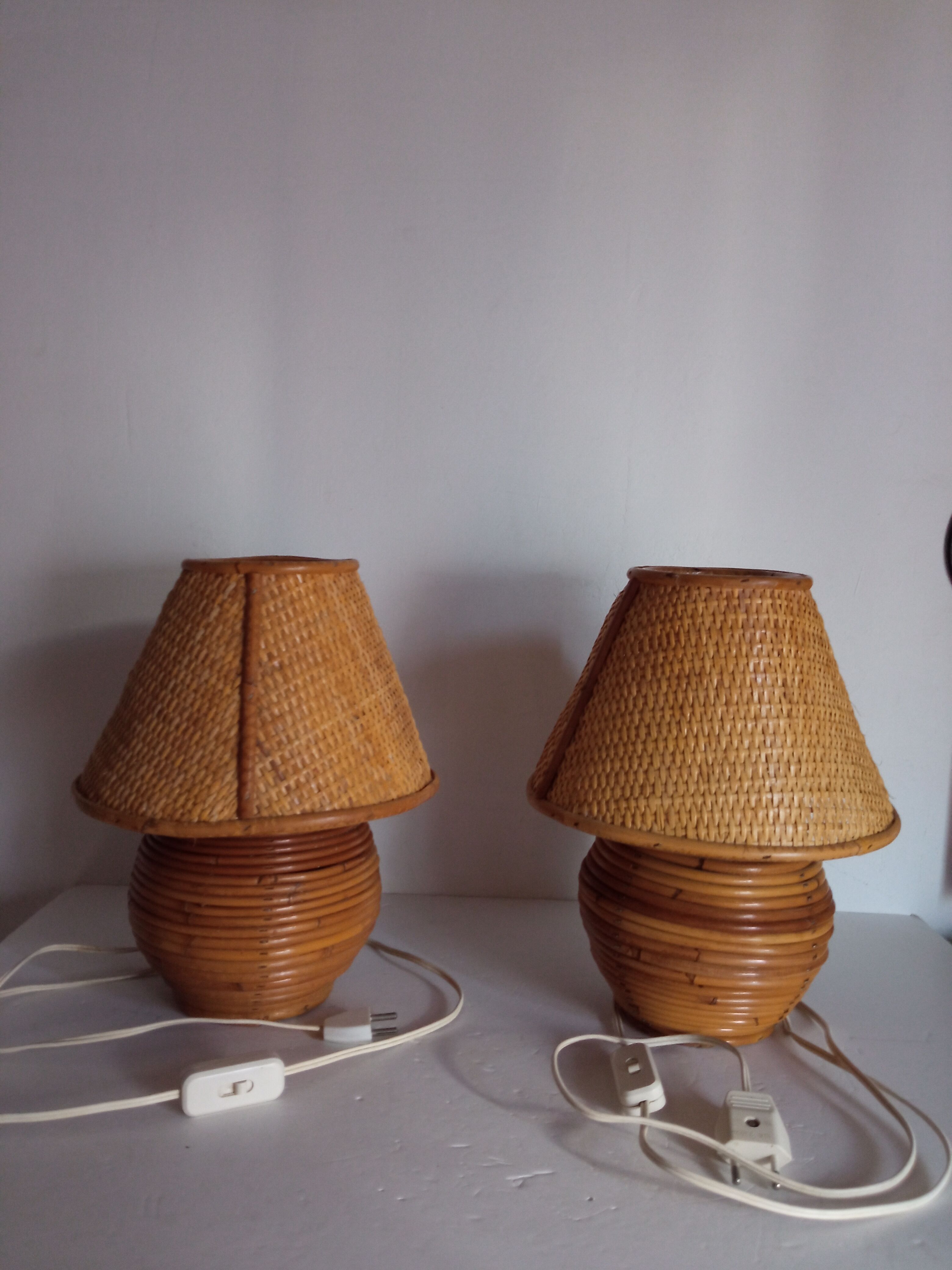 Pair of bamboo lamps and cannage