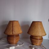 Pair of bamboo lamps and cannage