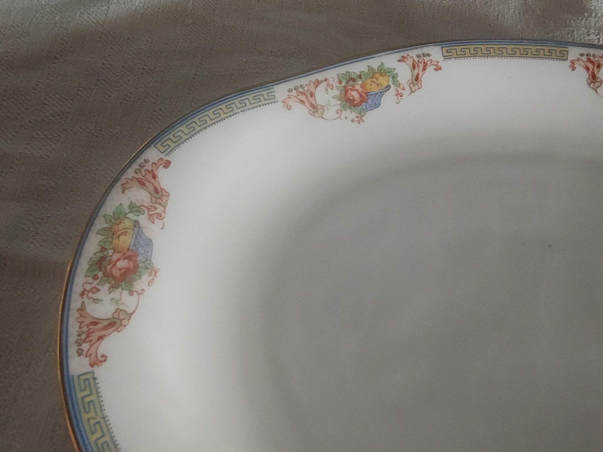 Serving dish in limoges porcelain flower baskets, fruits - early 20th