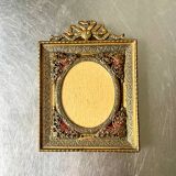 Cadre en métal antique en laiton doré cadre 10,5 cm x 9 cm verre convexe