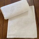 Damask cotton tea towels monogram LP.