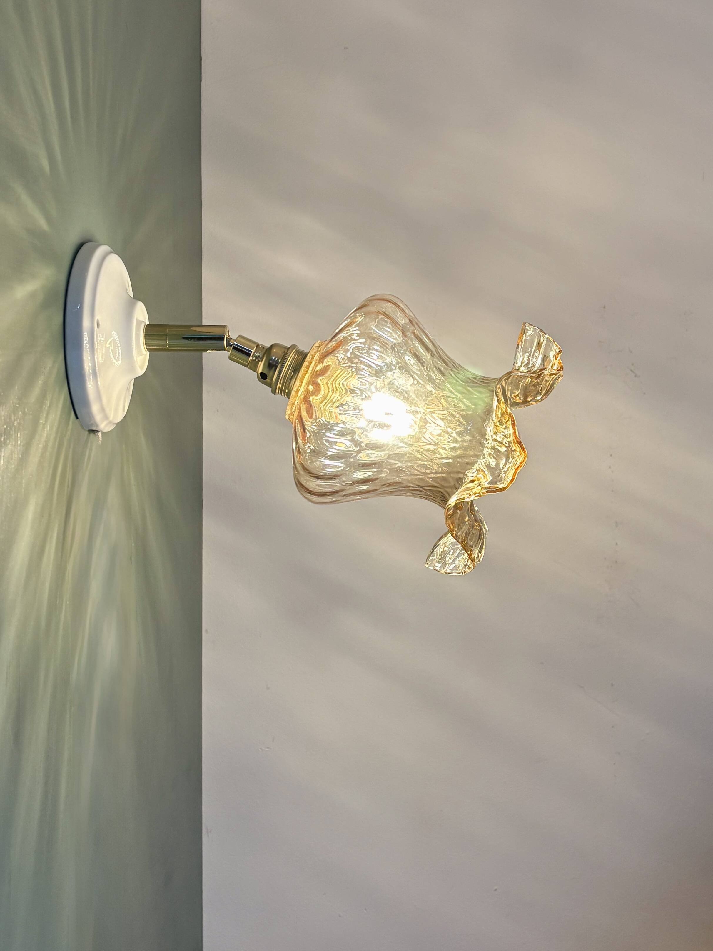 Vintage amber glass tulip wall light