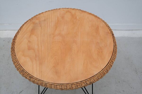 Table basse en rotin et métal, France 1950