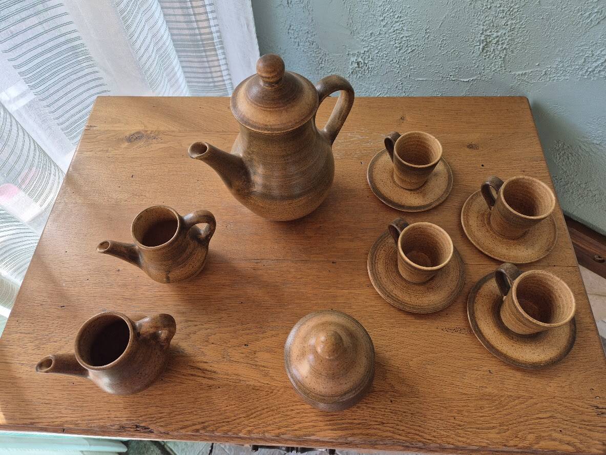 Service à café / thé vintage en grès pyrité artisanale