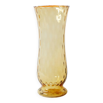 Vase à fleurs en verre ambre stylé et grand des années 1970 / Empoli / Italie