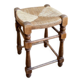 Tabouret en bois et paille tressée