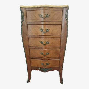Louis XV High Style Chest of Drawers in Precious Wood Marquetry