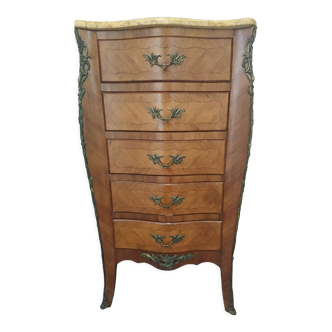 Louis XV High Style Chest of Drawers in Precious Wood Marquetry