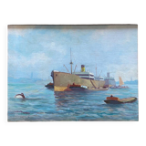 HSP Marine Orientalist port boat signed around 1950 + frame