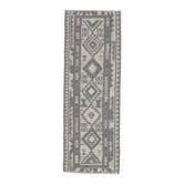 Tapis couloir vintage turc Oushak fait main en laine et coton rose 85x241