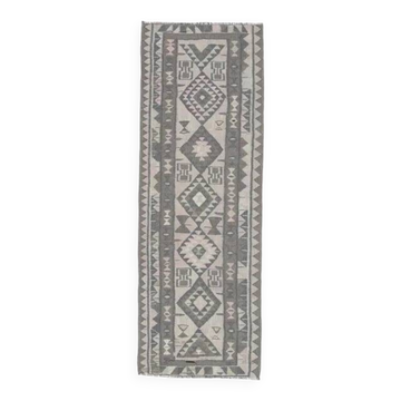 Tapis couloir vintage turc Oushak fait main en laine et coton rose 85x241