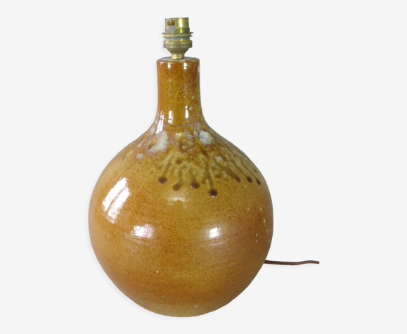 Pied de lampe boule en grès signé