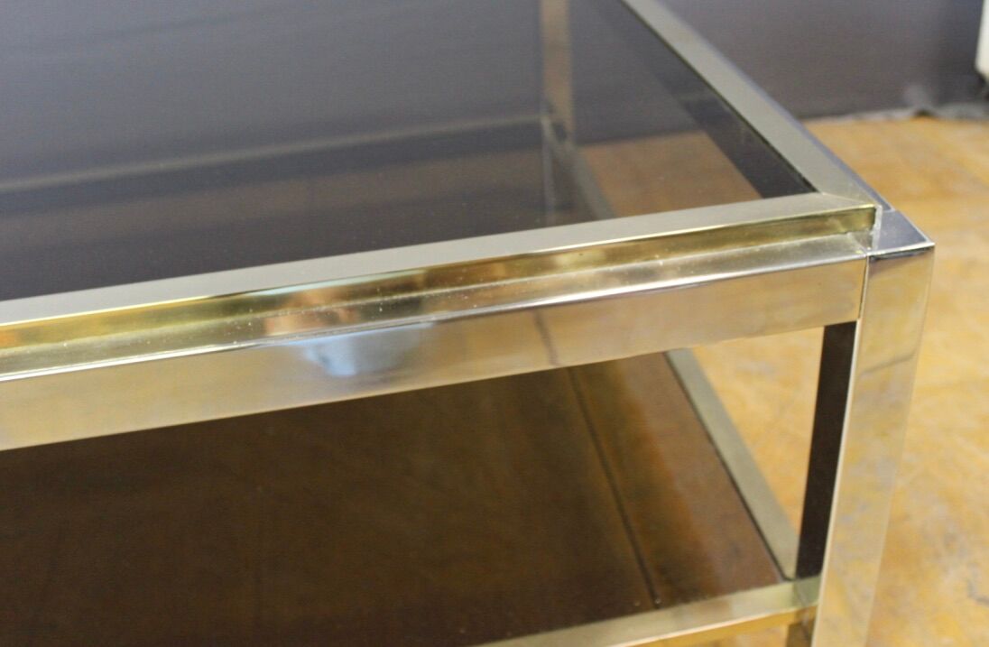 Table basse à double plateaux en chrome et doré vers 1970