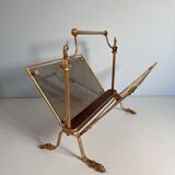 Magazine rack in brass and smoked glass, Maison Jansen style, 1950s