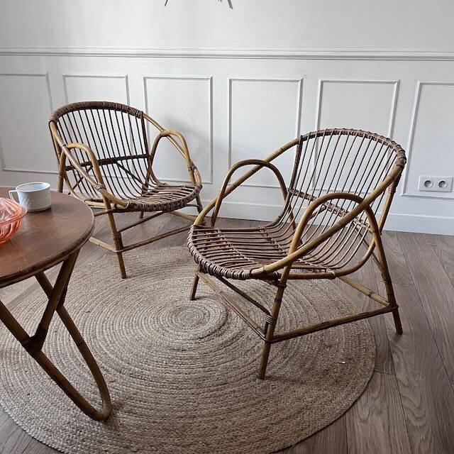 Paire de fauteuils en rotin vintage
