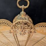 Large Napoleon III fireplace screen in gilded bronze with 9 leaves, shape