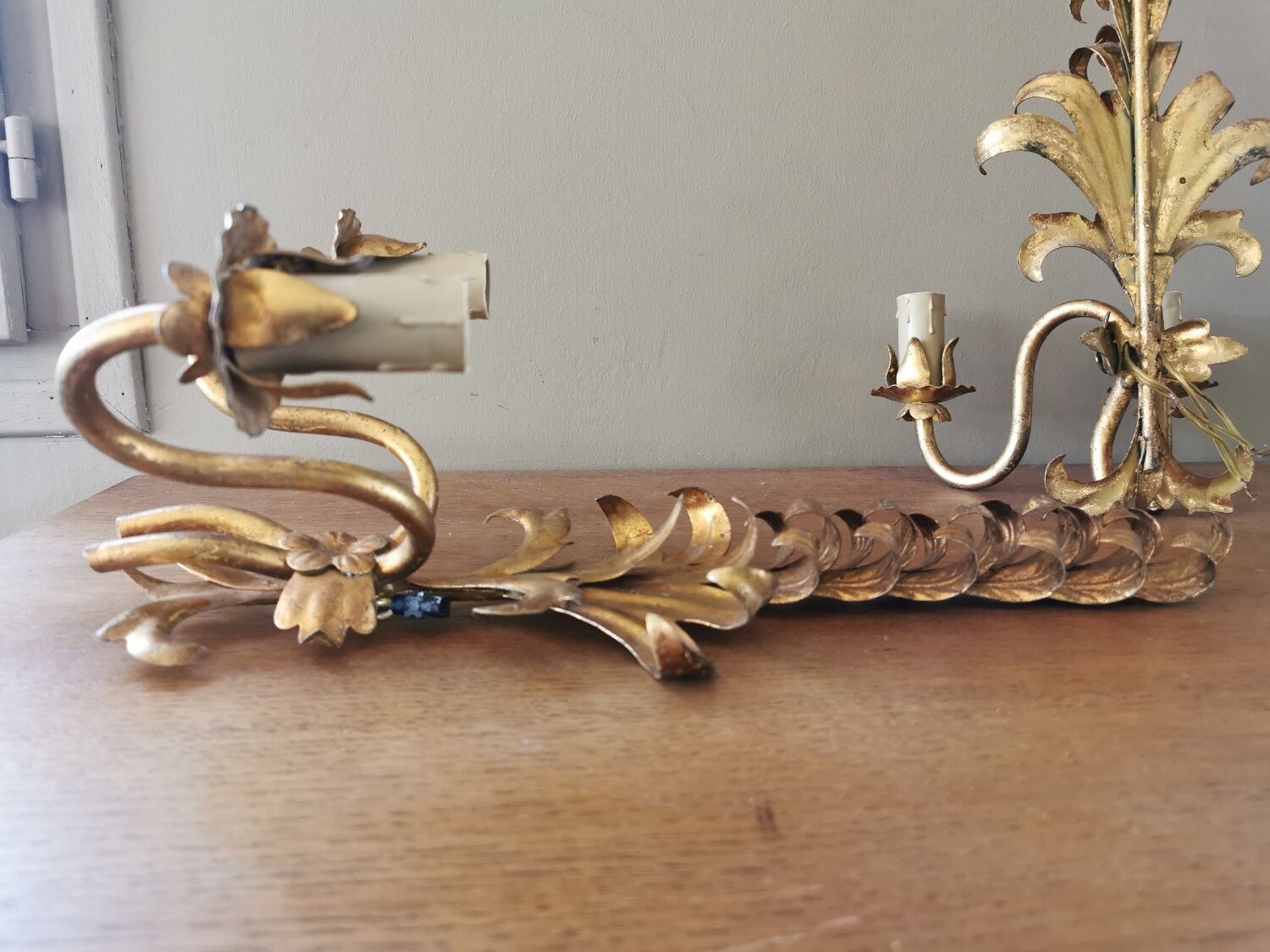 Pair of vintage 70s wall lights in gold metal