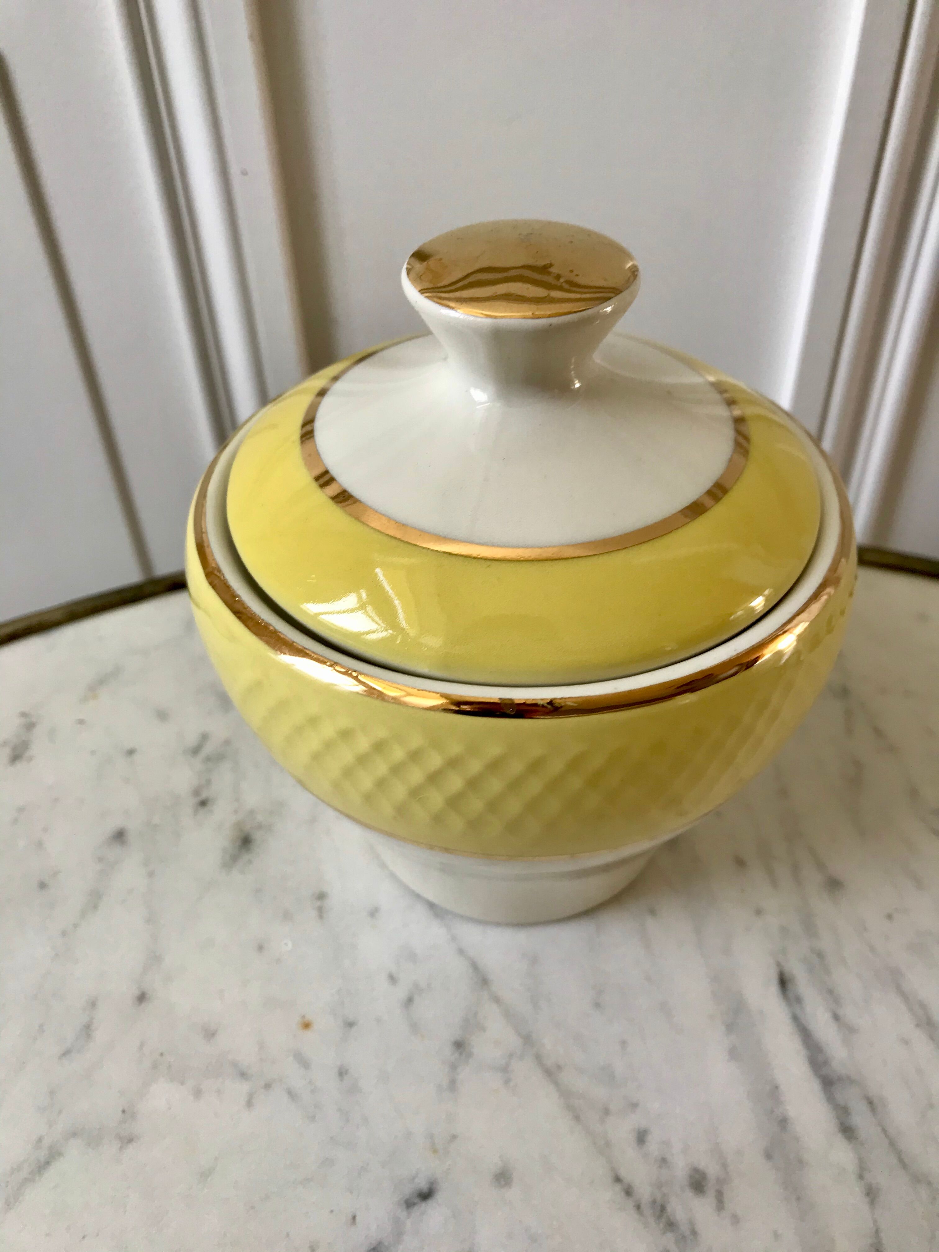 coffee set 6 cups, milk jug and sugar bowl Moulin des Loups textured yellow 50s