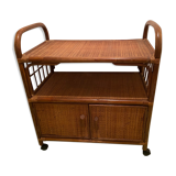 Rattan serving trolley with wheels