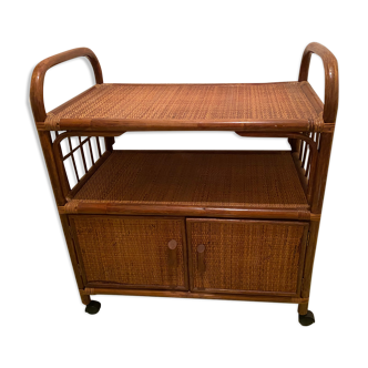 Rattan serving trolley with wheels