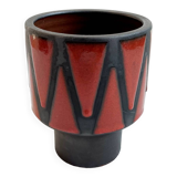 Wendelin Stahl 655-20 Red Brown Vase with Zig Zag Motif, German Studio Pottery with Red Triangles