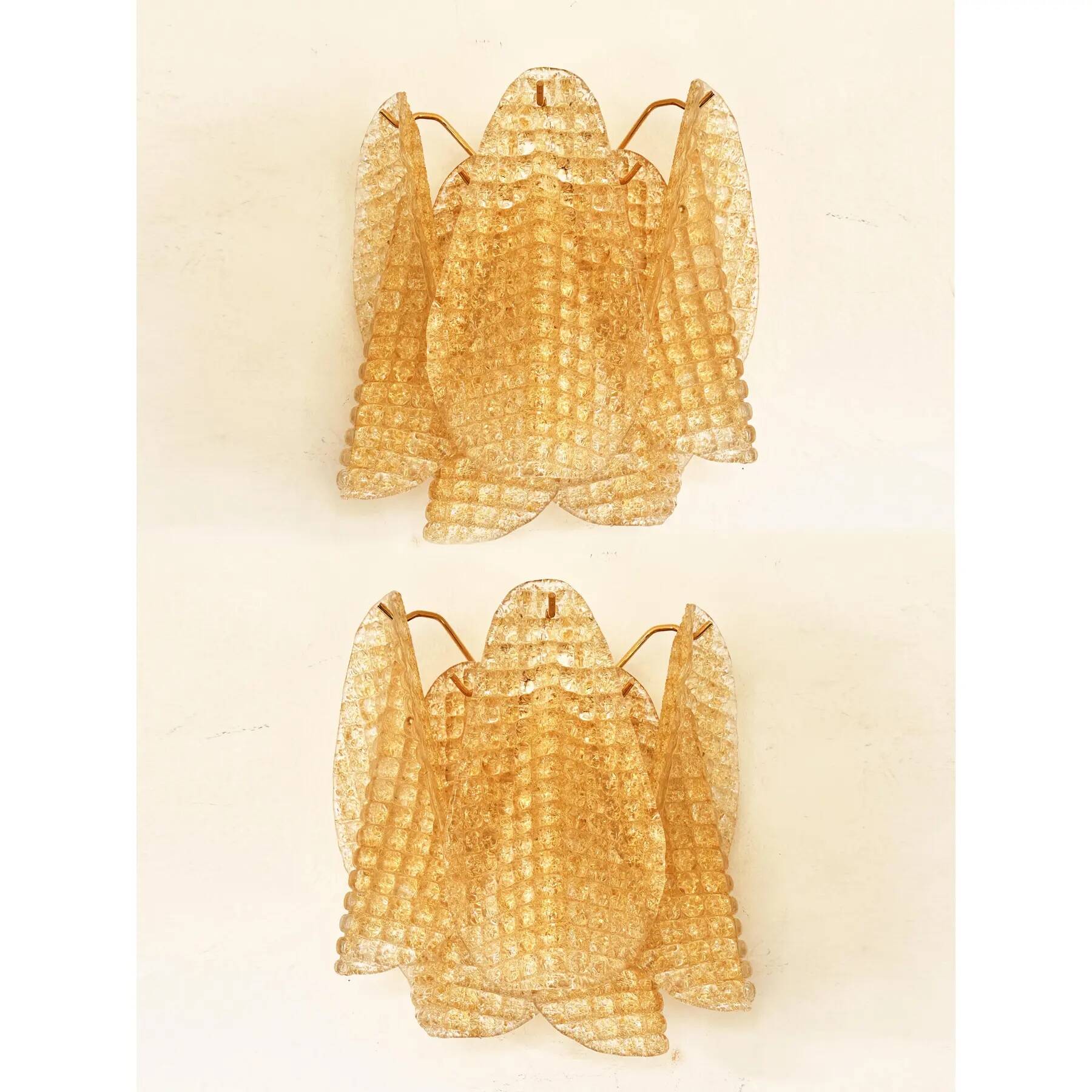 Contemporary Modern Gold "Granigli" "Rondini" Murano Glass Wall Sconces Set.