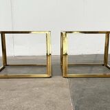 Cube side tables in brass and glass in the French Hollywood Regency style by Maison Charles, 1970s, set of 2.